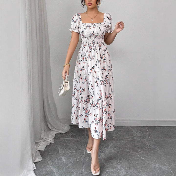 Damen Maxi Kleid mit floralem Rüschendesign Drune