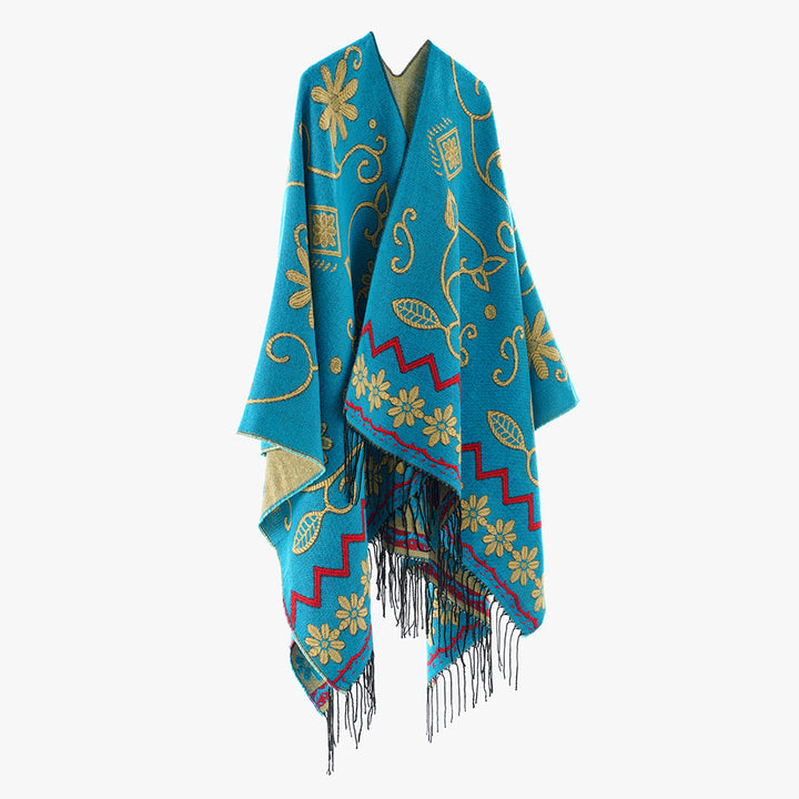 Damen Jacquard Überwurfcape aus feinem Strick mit Paisley-Bordüre Drune