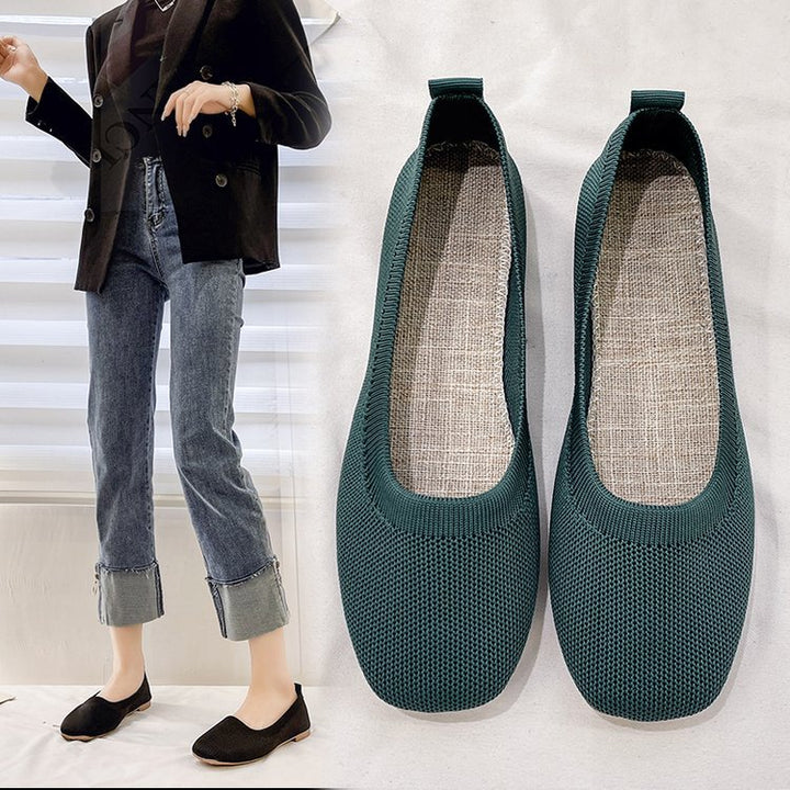 Damen Bequeme Slip-On Ballerinas mit atmungsaktiver Obermaterialstruktur Drune
