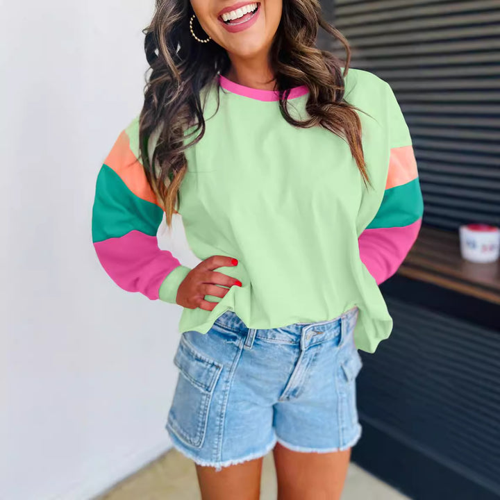 Damen lässiger Sweatshirt mit kontrastierenden Ärmeln Drune