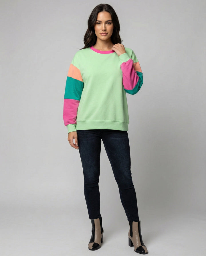 Damen lässiger Sweatshirt mit kontrastierenden Ärmeln Drune
