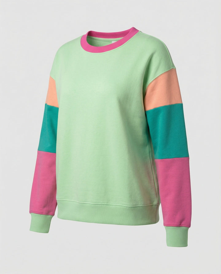 Damen lässiger Sweatshirt mit kontrastierenden Ärmeln Drune