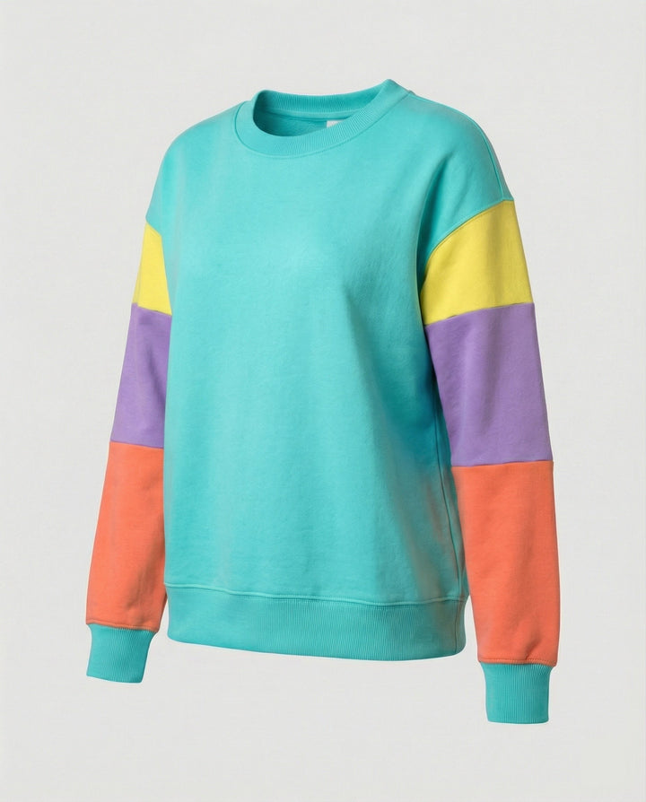 Damen lässiger Sweatshirt mit kontrastierenden Ärmeln Drune