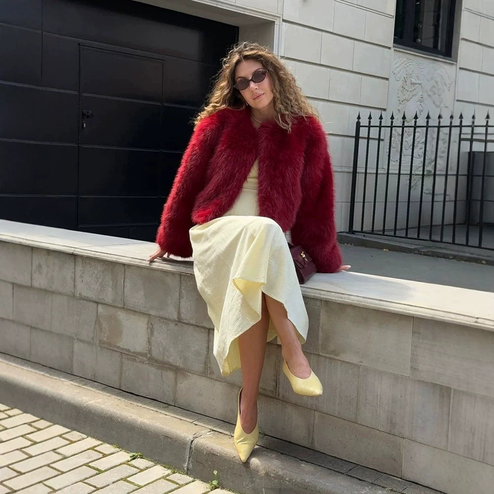 Damen Kurzjacke aus luxuriösem Faux-Fur mit Shaggy-Optik und kastiger Silhouette Drune