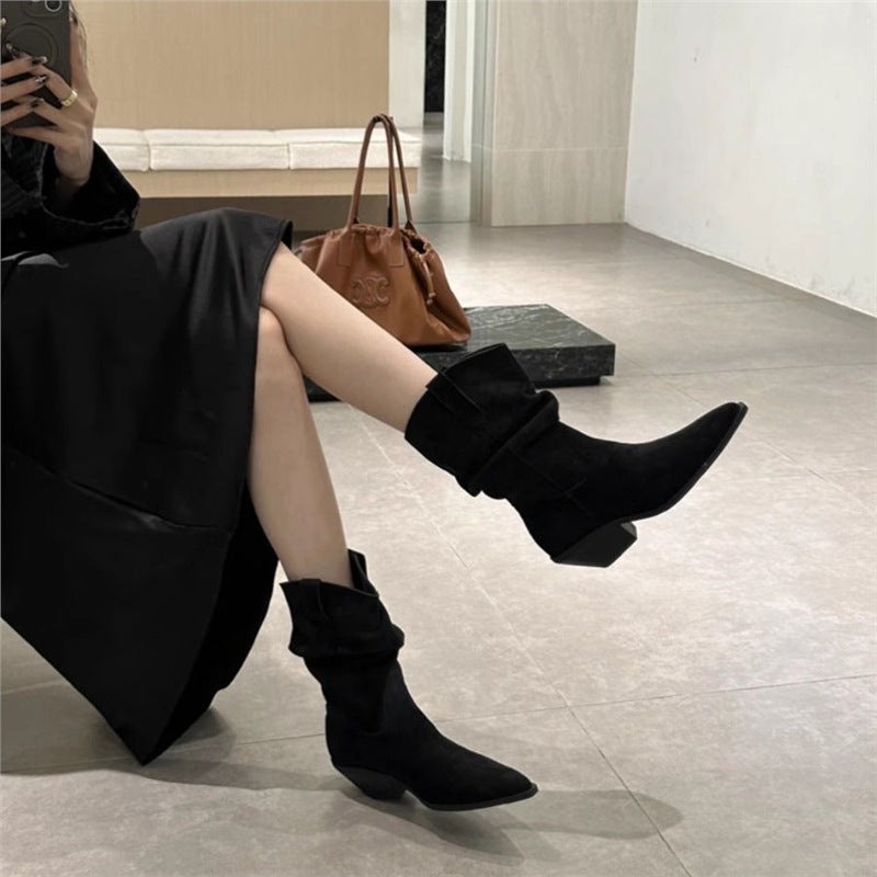 Damen Slouch-Cowboystiefel mit spitzer Zehenpartie und sculpted Kitten-Absatz Drune