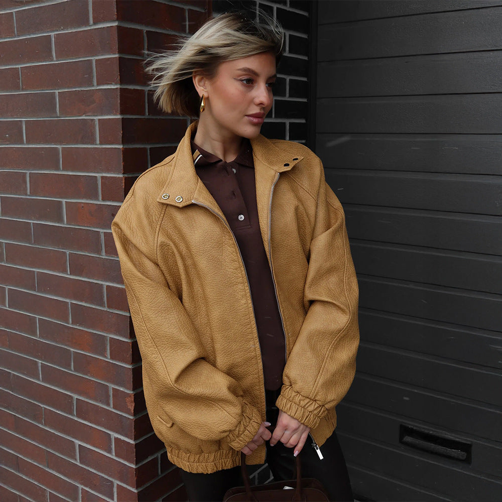 Damen Modische Kunstlederjacke mit lässigem Schnitt Drune