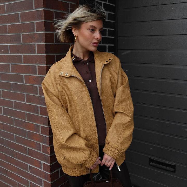 Damen Modische Kunstlederjacke mit lässigem Schnitt Drune