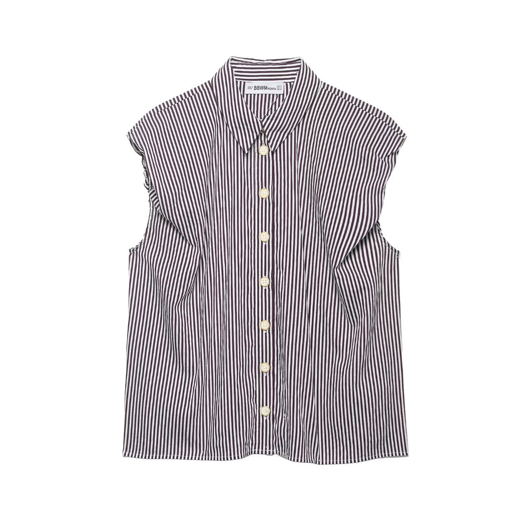 Damen Kurzarm Bluse mit modernen Streifen und eleganter Knopfleiste Drune