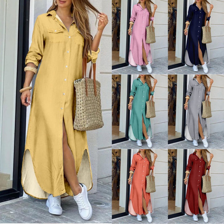 Damen Hemdkleid mit elegantem Schlitz und praktischen Taschen Drune
