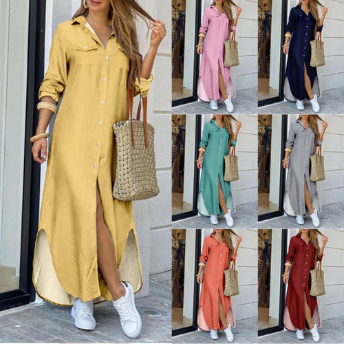 Damen Hemdkleid mit elegantem Schlitz und praktischen Taschen Drune