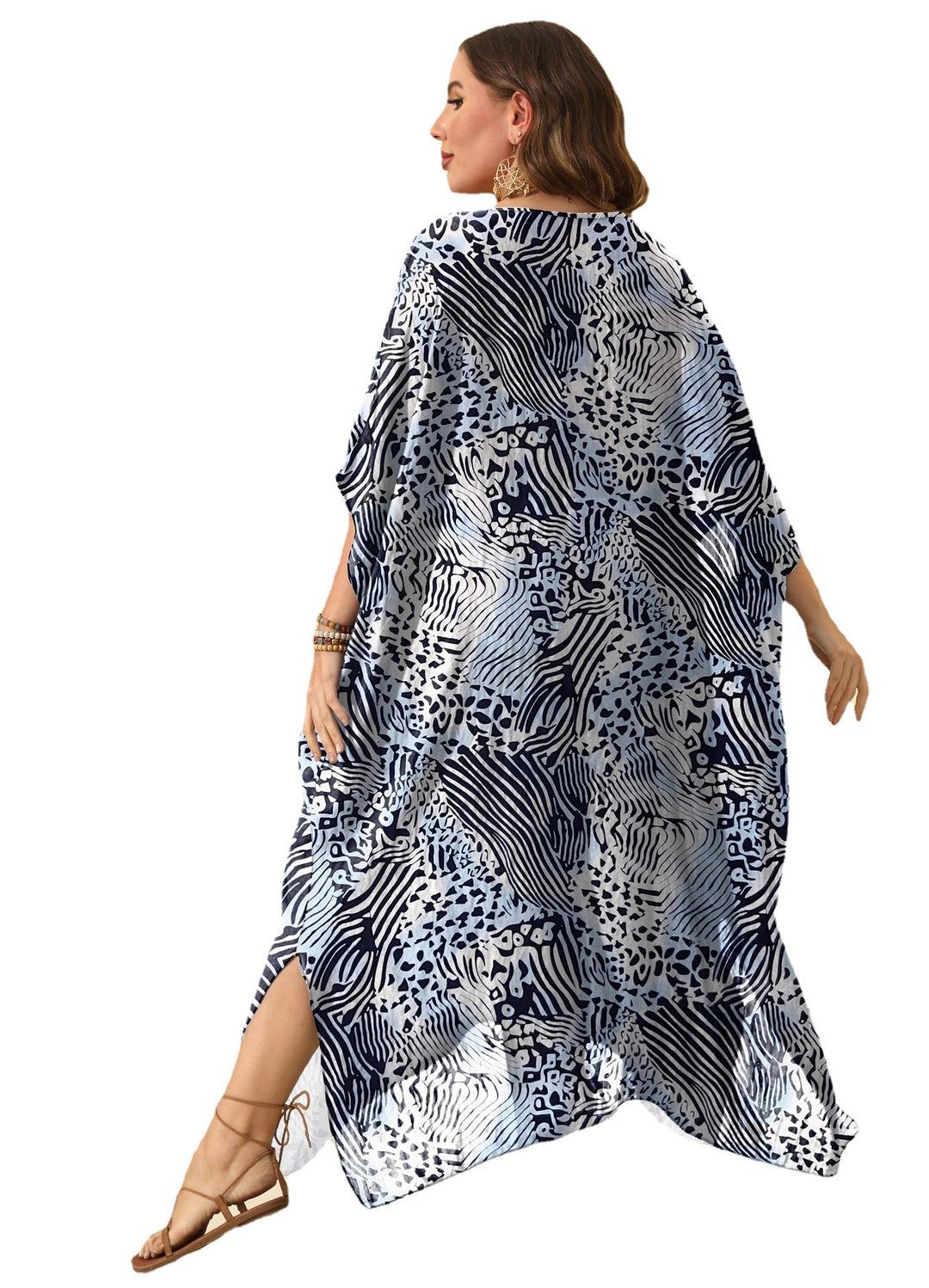 Damen lässiges Maxikleid mit asymmetrischem Saum und Animal-Print Drune