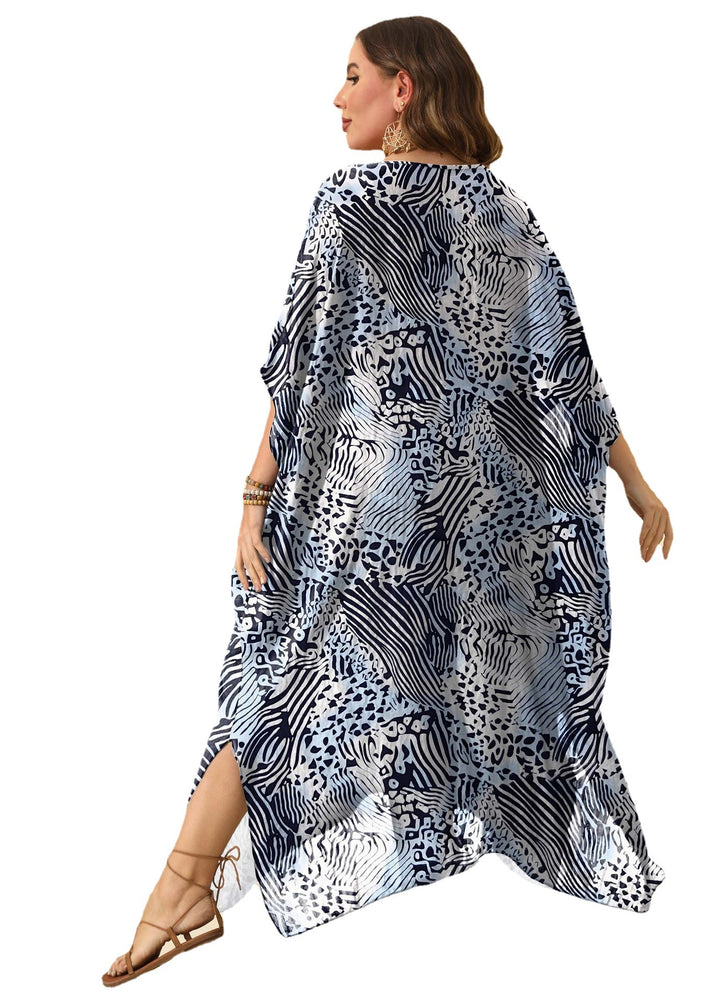 Damen lässiges Maxikleid mit asymmetrischem Saum und Animal-Print Drune