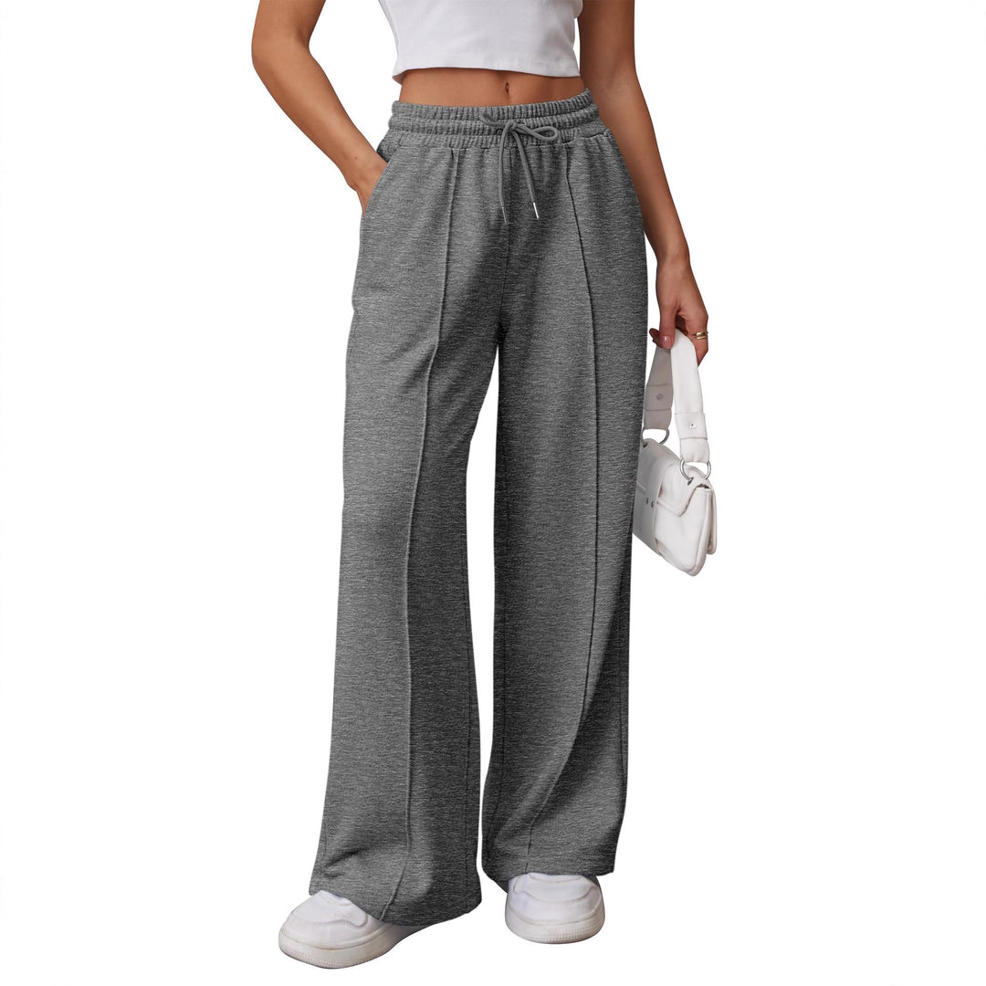 Damen nan High-Waist Relax-Freizeithose mit doppeltem Rippbund, sichtbarer Bügelfalte und weitem Bein Drune