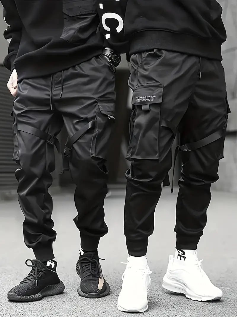 Herren Technische Cargo-Jogginghose mit Mehrfachtaschen, Gurtriemen & elastischem Bündchen Drune