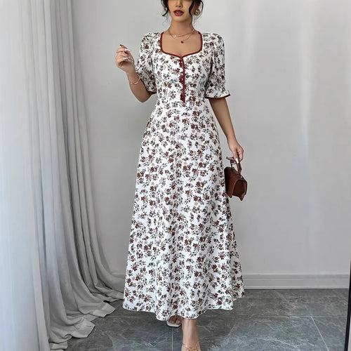 Damen Maxikleid mit eleganter Knopfleiste und romantischen Blumenmuster Drune