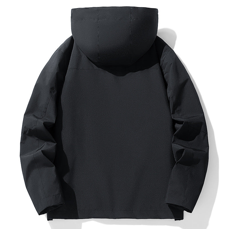 Herren Wasserdichte dreilagige Outdoorjacke mit Kapuze, atmungsaktivem Meshfutter und verstellbaren Bündchen Drune