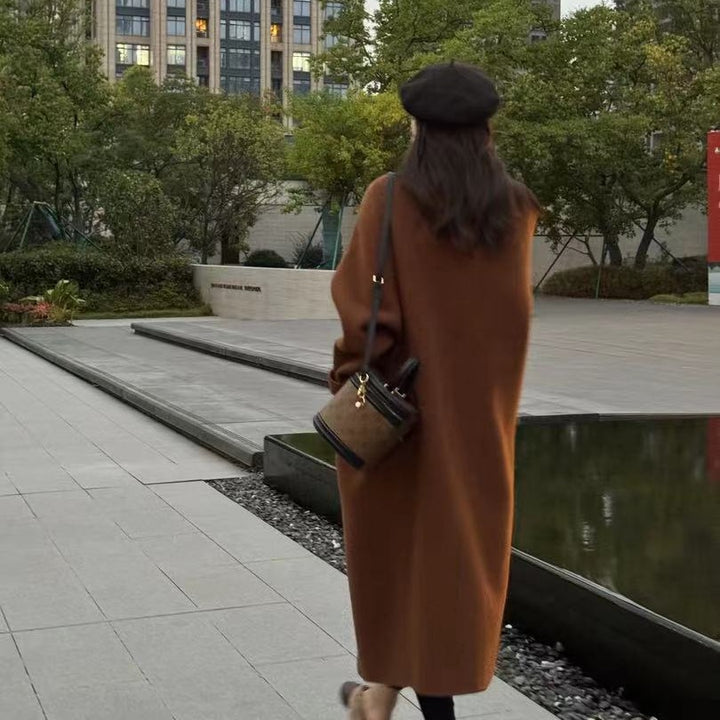 Damen Oversize Wollmix Mantel knielang mit verdeckter Knopfleiste und lässiger Schulterlinie Drune