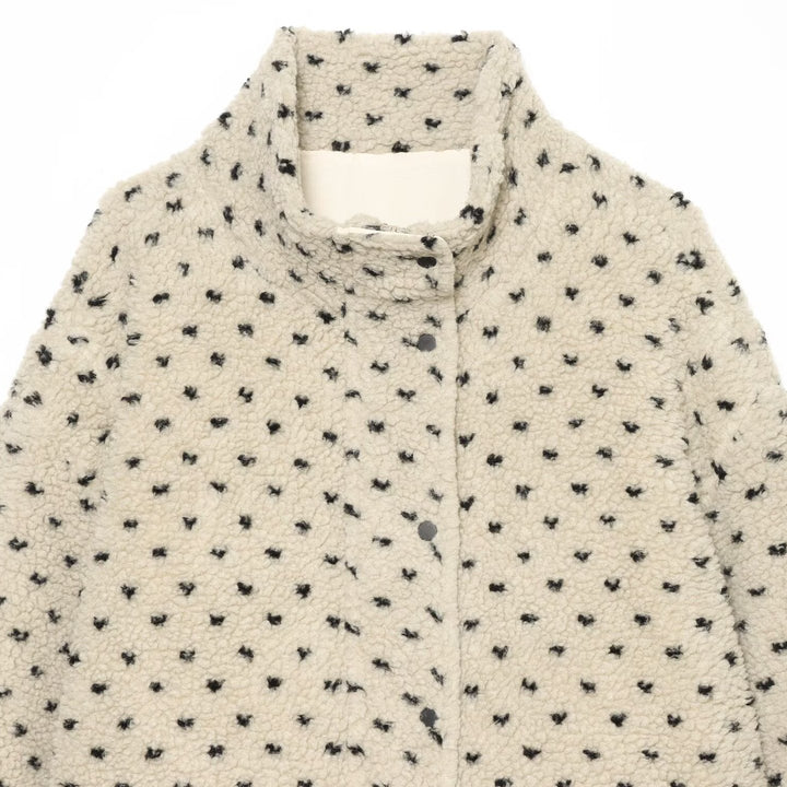 Damen Kurze Teddyjacke mit Stehkragen und Punktmuster Drune