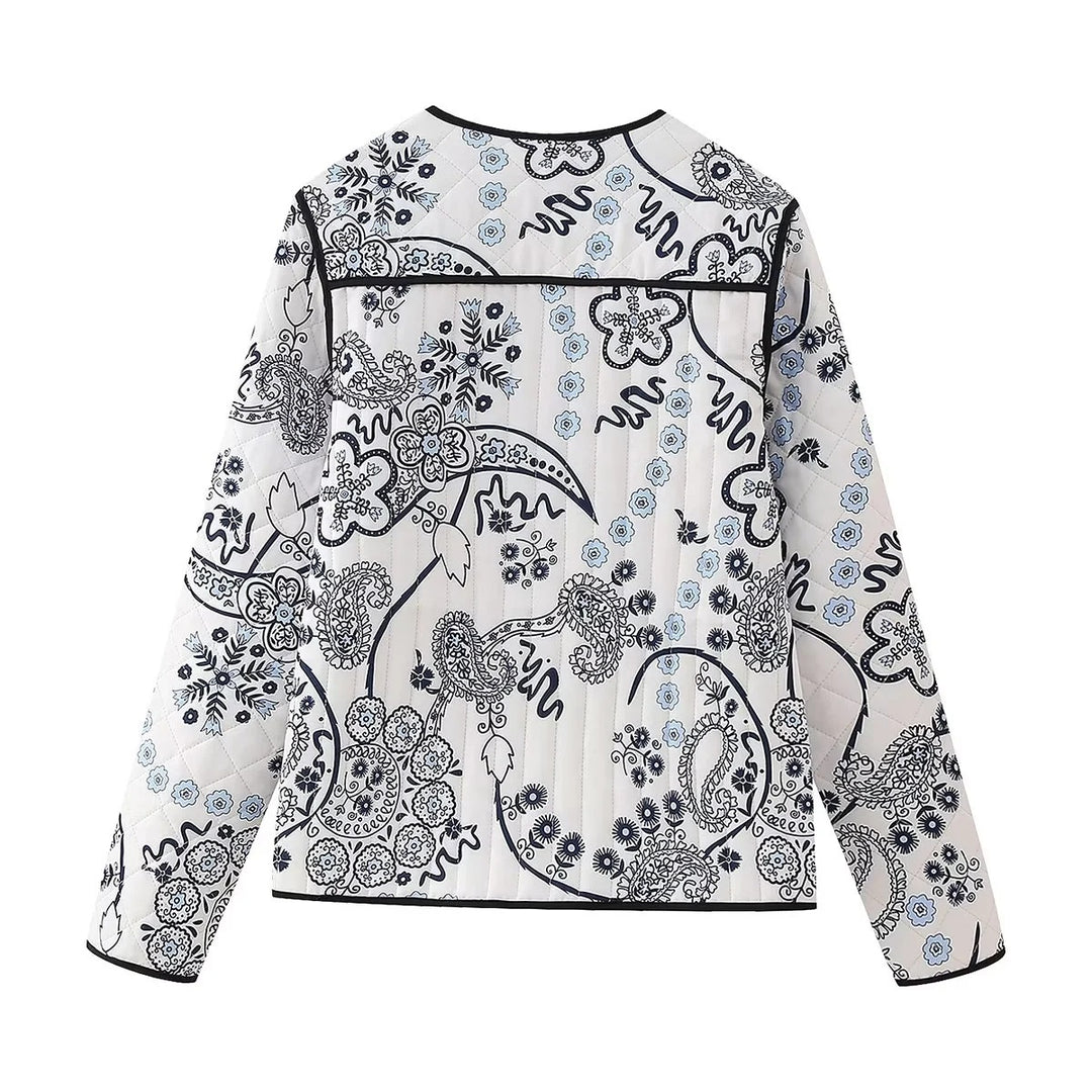 Damen Gestepptes Paisley‑Print Steppjacke mit Kontrastpaspel und Rundhalsausschnitt Drune