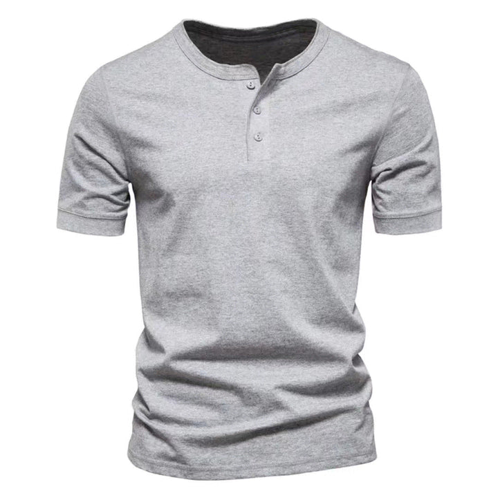 Herren nan tailliertes Kurzarm-Henleyshirt aus Baumwollmix mit Knopfleiste Drune