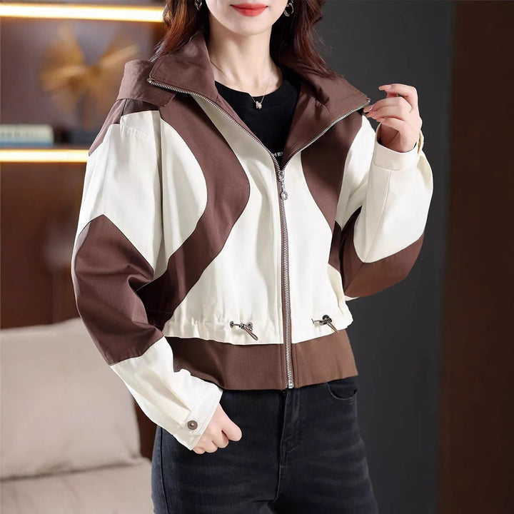 Damen modische Übergangsjacke mit Kapuze und kontrastierendem Design Drune