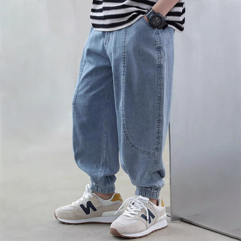Unisex lässige Denim-Hosen mit elastischen Bündchen Drune