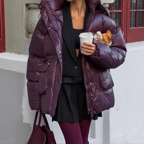 Damen Oversized Daunenjacke mit sichtbarem Steppdesign und hohem Kragen Drune