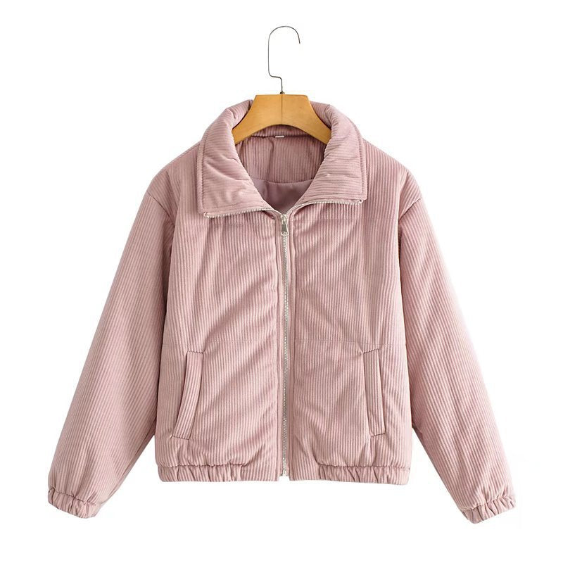 Damen Lässige Cordjacke mit hohem Kragen und elastischen Bündchen Drune