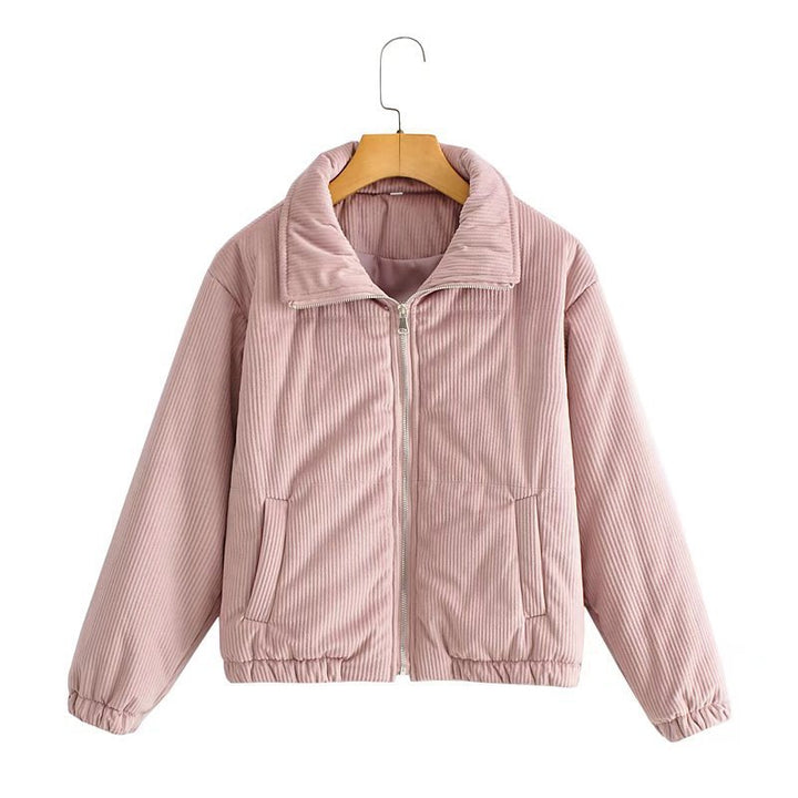 Damen Lässige Cordjacke mit hohem Kragen und elastischen Bündchen Drune