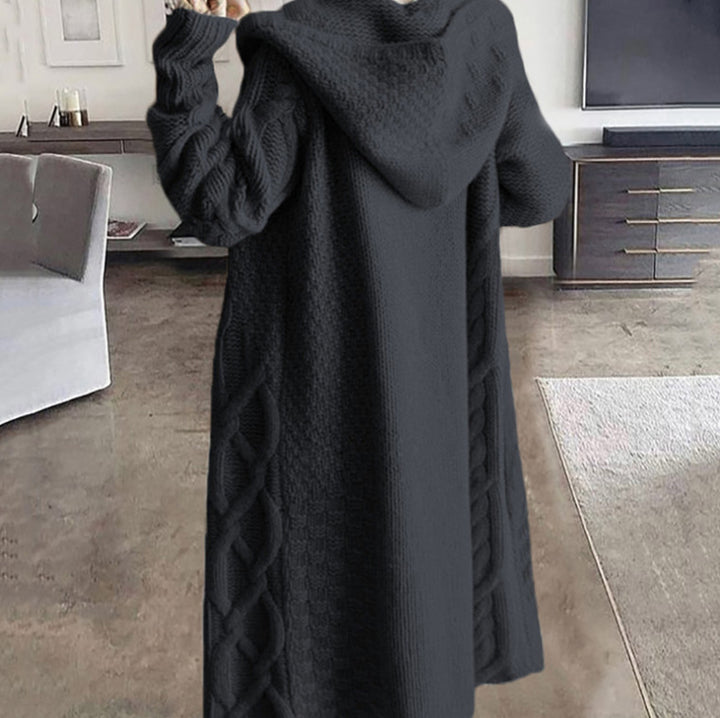 Damen Strickmantel mit Kapuze und Zopfmuster Drune