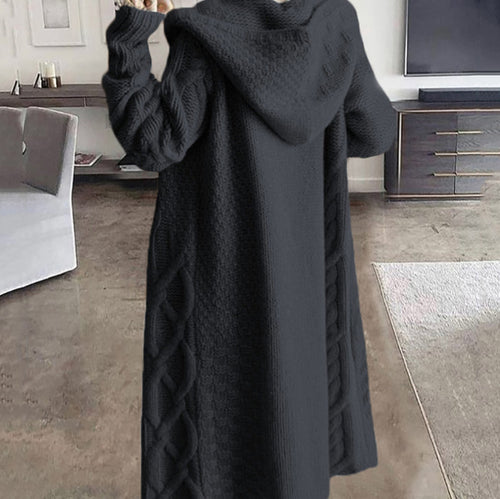 Damen Strickmantel mit Kapuze und Zopfmuster Drune