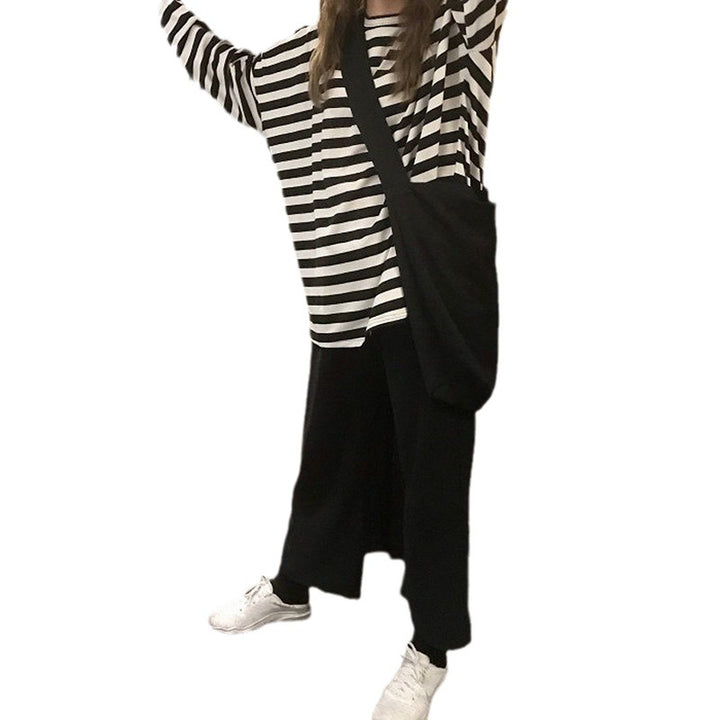 Damen gestreiftes Langarmshirt mit weitem Schnitt und modernen Details Drune