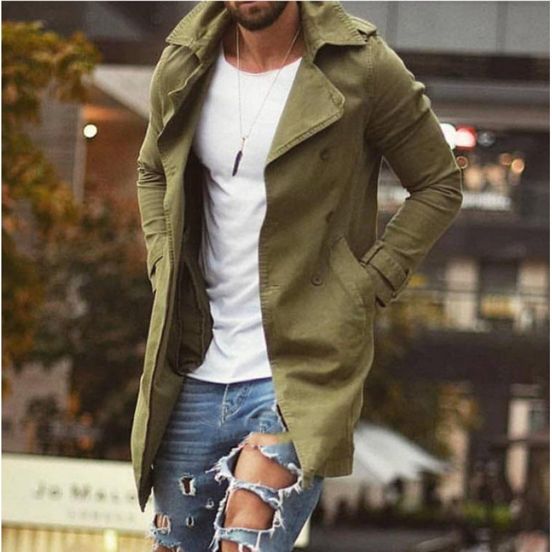 Herren modischer Trenchcoat mit doppelter Knopfleiste und praktischem Taschen Drune