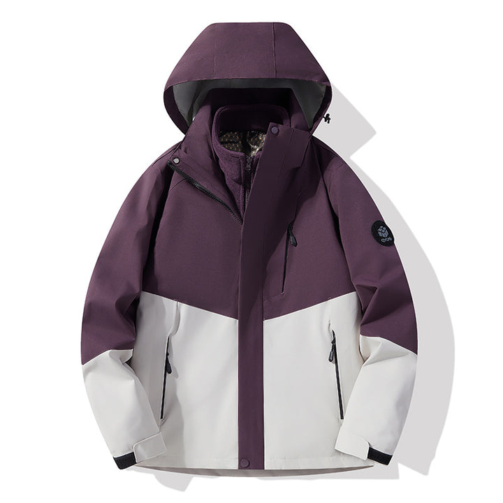 Herren dreilagige atmungsaktive Softshell-Trekkingjacke mit integriertem Fleecekragen und verstellbarer Kapuze Drune