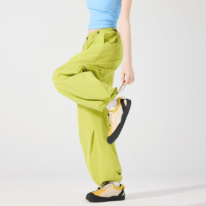 Damen Weite Nylon-Baggyhose mit elastischem Tunnelzugbund & Utility‑Taschen Drune
