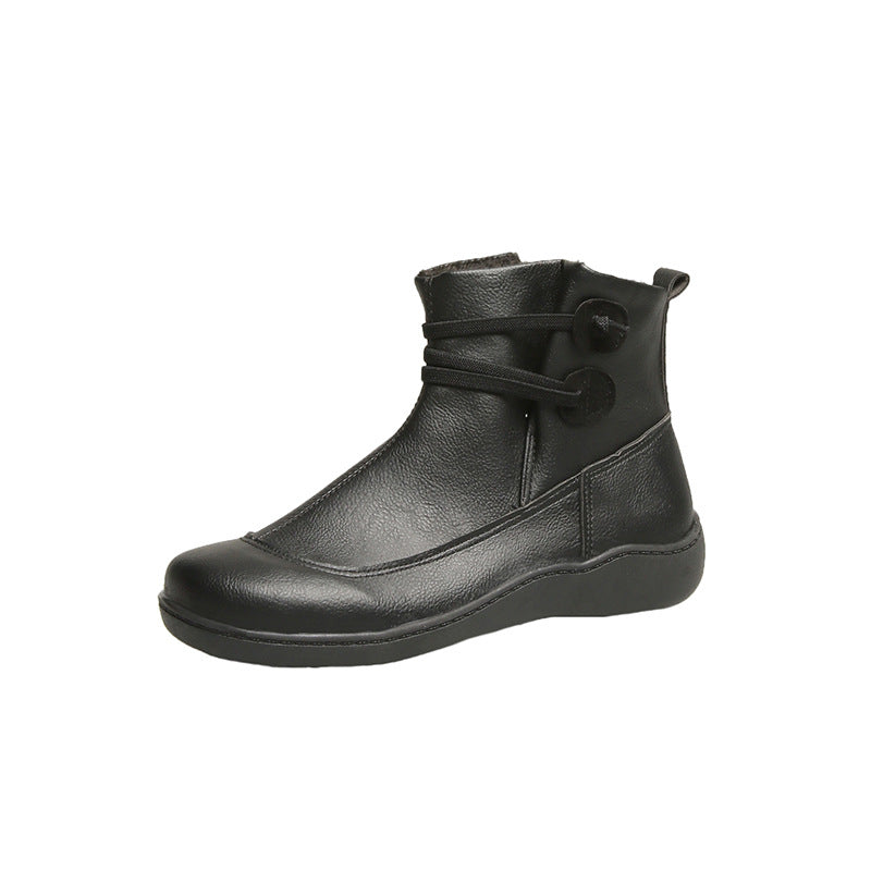 Damen nan gefütterte knöchelhohe Winterstiefelette mit elastischem Zierriemen, dekorativen Knopfdetails und rutschfester Leichtsohle Drune