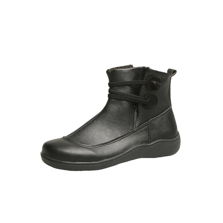 Damen nan gefütterte knöchelhohe Winterstiefelette mit elastischem Zierriemen, dekorativen Knopfdetails und rutschfester Leichtsohle Drune