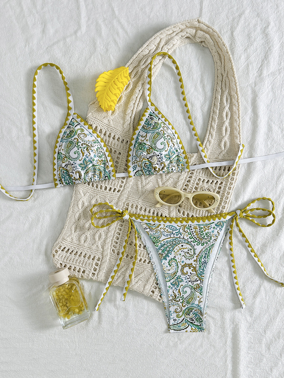 Damen Triangel-Bikini mit modischem Paisleymuster und eleganter Häkeloptik Drune