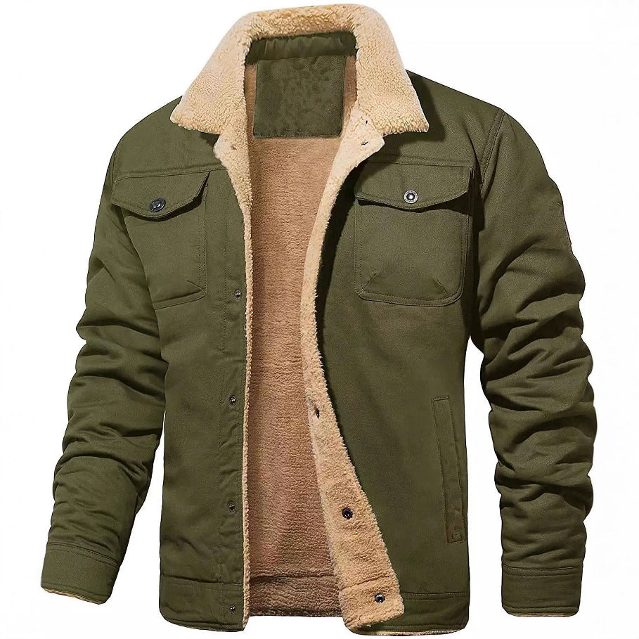 Herren gefütterte Sherpa-Canvas-Jacke mit Knopfleiste und Brusttaschen Drune