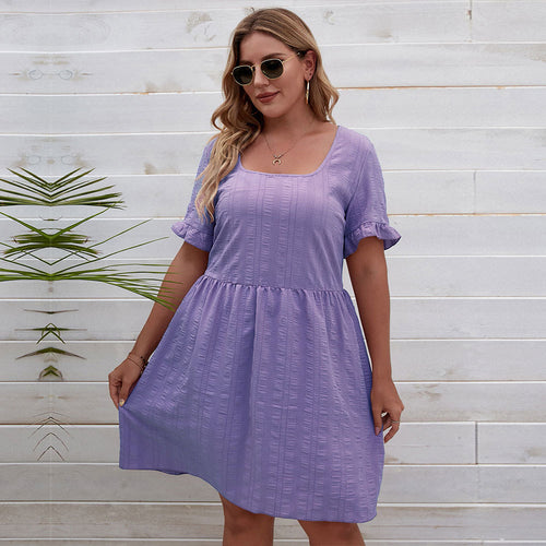 Damen lässiges Sommerkleid mit breiten Ärmeln und quadratischem Ausschnitt Drune