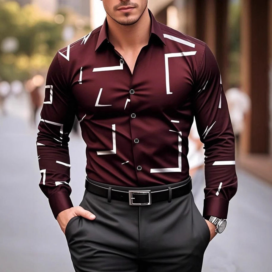 Herren Langarmhemd mit modernem Grafischen Muster Drune