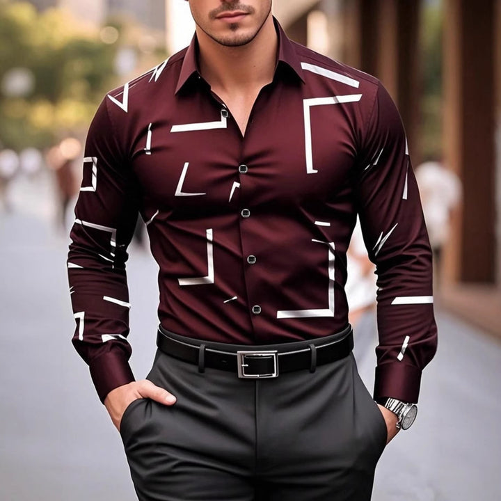 Herren Langarmhemd mit modernem Grafischen Muster Drune