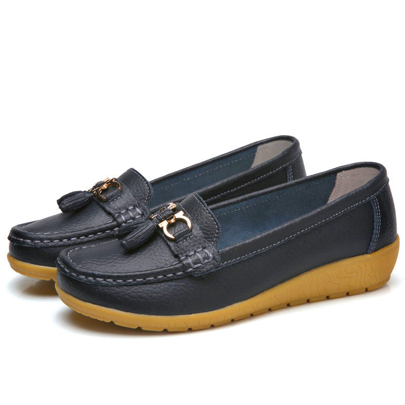 Damen Mokassins mit ornamentaler Schnalle und weicher Sohle Drune