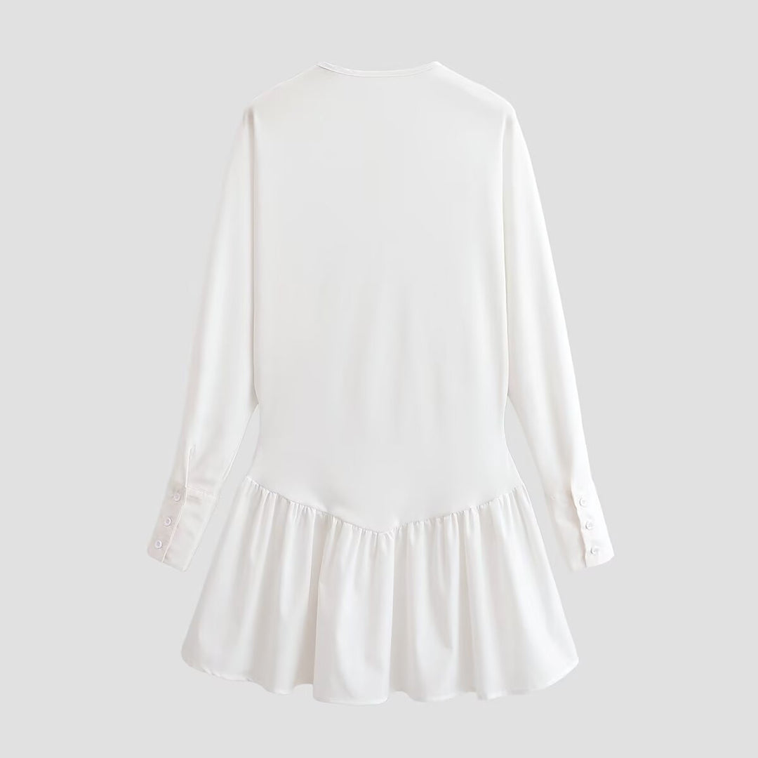 Damen Lockeres Longsleeve Tunika-Kleid mit Henley-Knopfleiste und Stufenrock Drune