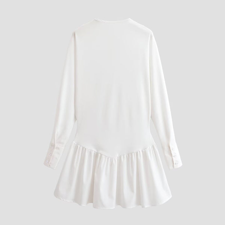 Damen Lockeres Longsleeve Tunika-Kleid mit Henley-Knopfleiste und Stufenrock Drune