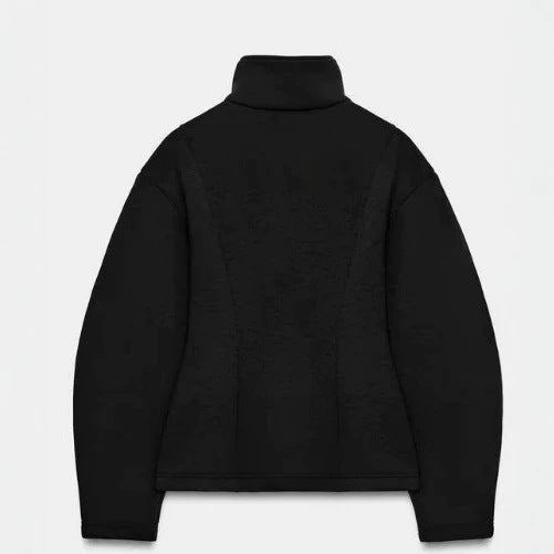Damen Kurz geschnittene Boxy‑Fleecejacke mit Stehkragen, vertikalen Strukturnähten und verdecktem Reißverschluss Drune
