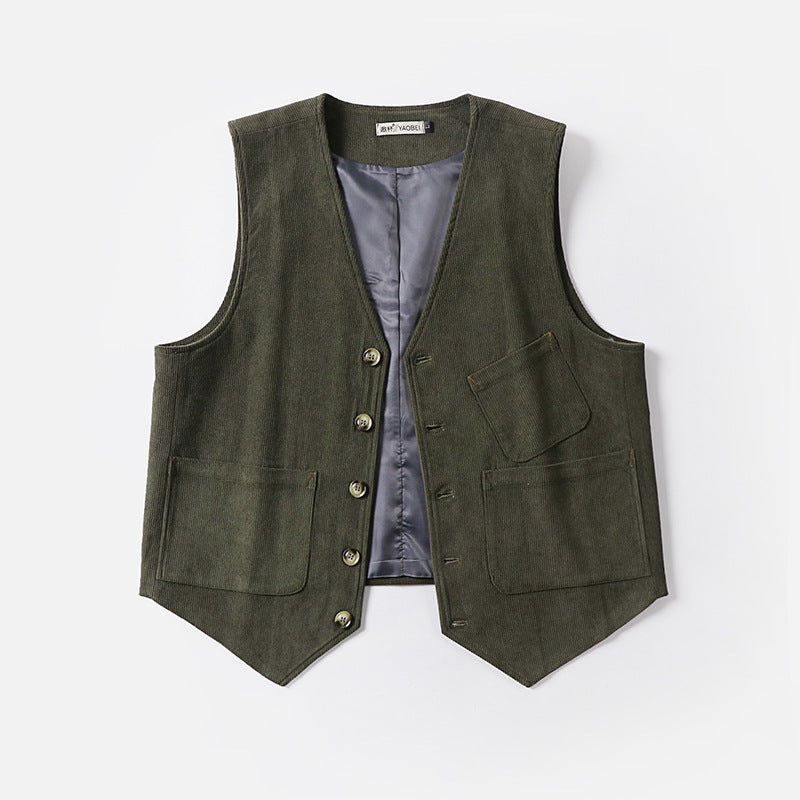 Herren Cordweste ohne Revers mit aufgesetzten Taschen und Futter Drune