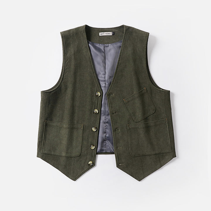 Herren Cordweste ohne Revers mit aufgesetzten Taschen und Futter Drune