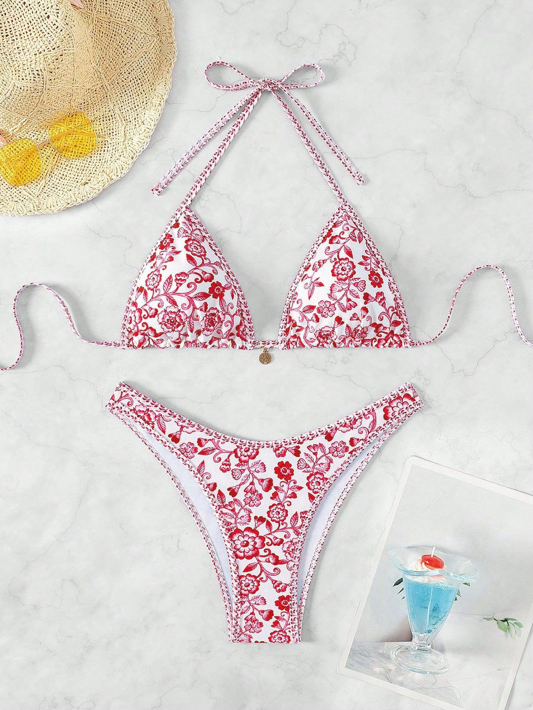 Damen Triangel-Bikini mit floraler Spitze Drune