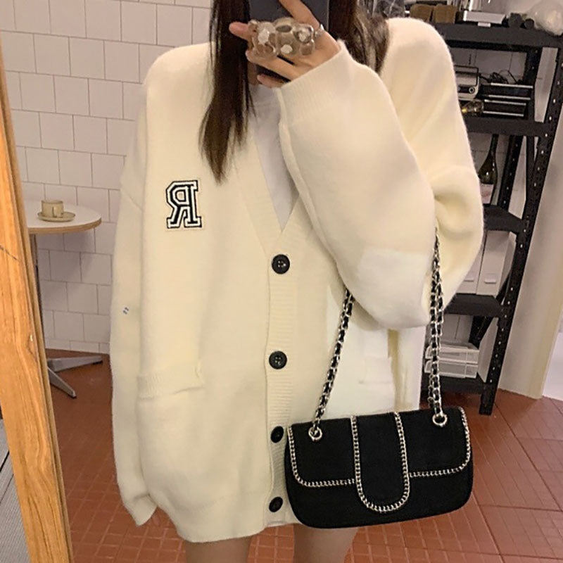Damen lässige Strickjacke mit aufgesetzten Taschen und Knopfverschluss Drune